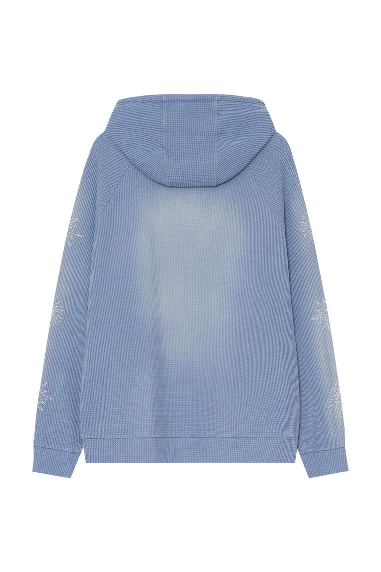 ZODIAC HOTFIX WAFFLE ZIP-UP HOODIE (WASHED BLUE)