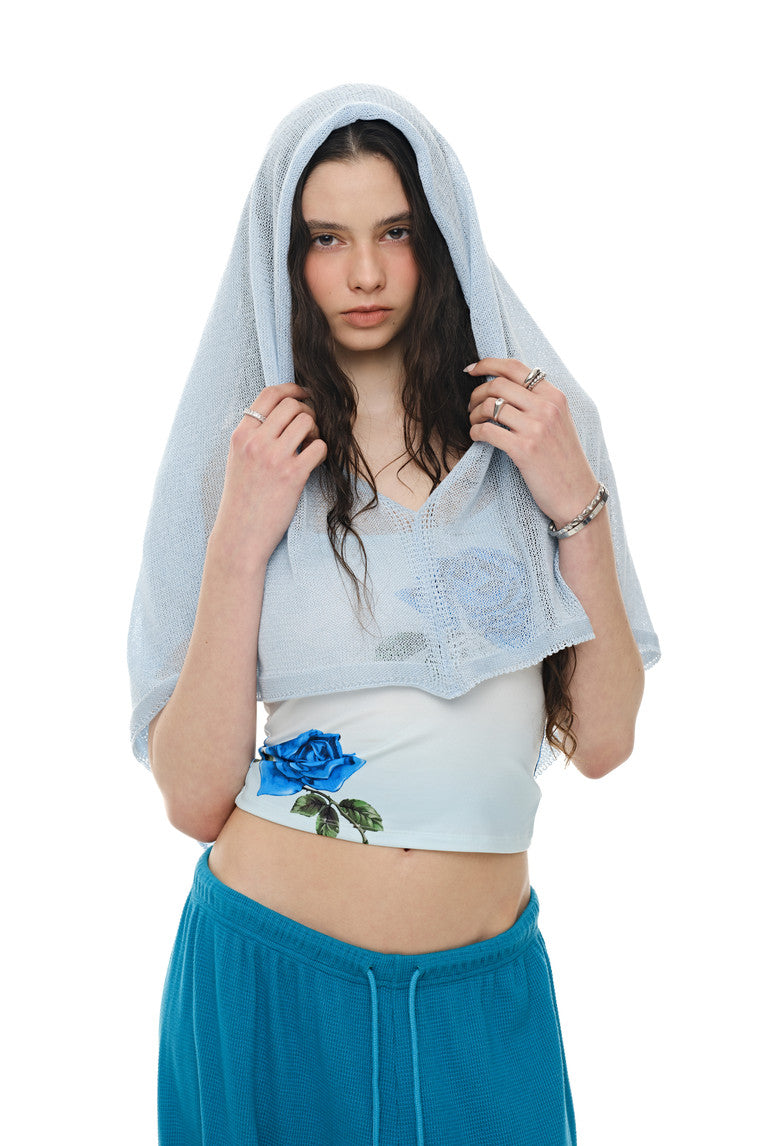 SHEER LINEN KNIT SHAWL (LIGHT BLUE)