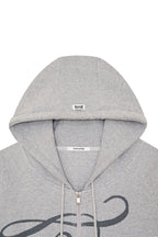 FOLK PATTERN 02 CROP WAFFLE ZIP-UP HOODIE (MELANGE GREY)