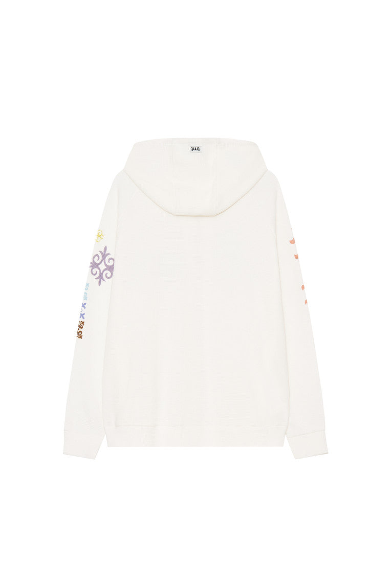 TWIN ZODIAC WAFFLE ZIP-UP HOODIE (WHITE)