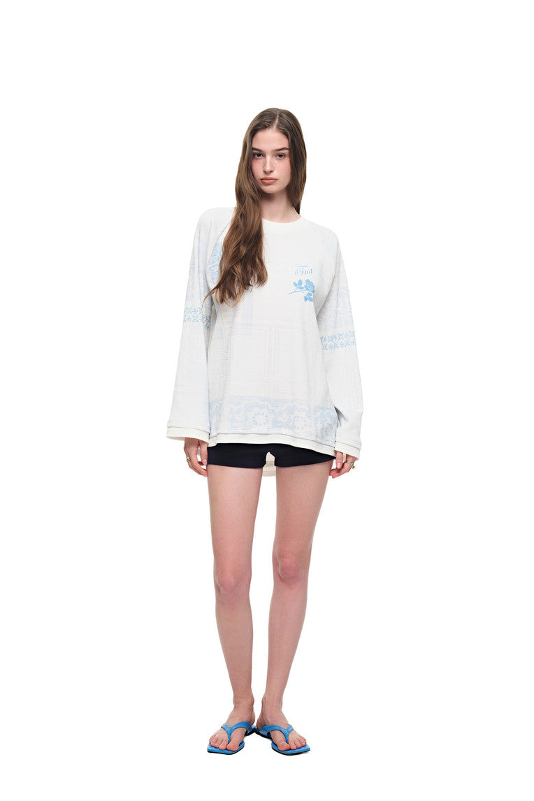 ORNAMENT 02 WAFFLE OVERSIZED LONG SLEEVE T-SHIRT (WHITE)