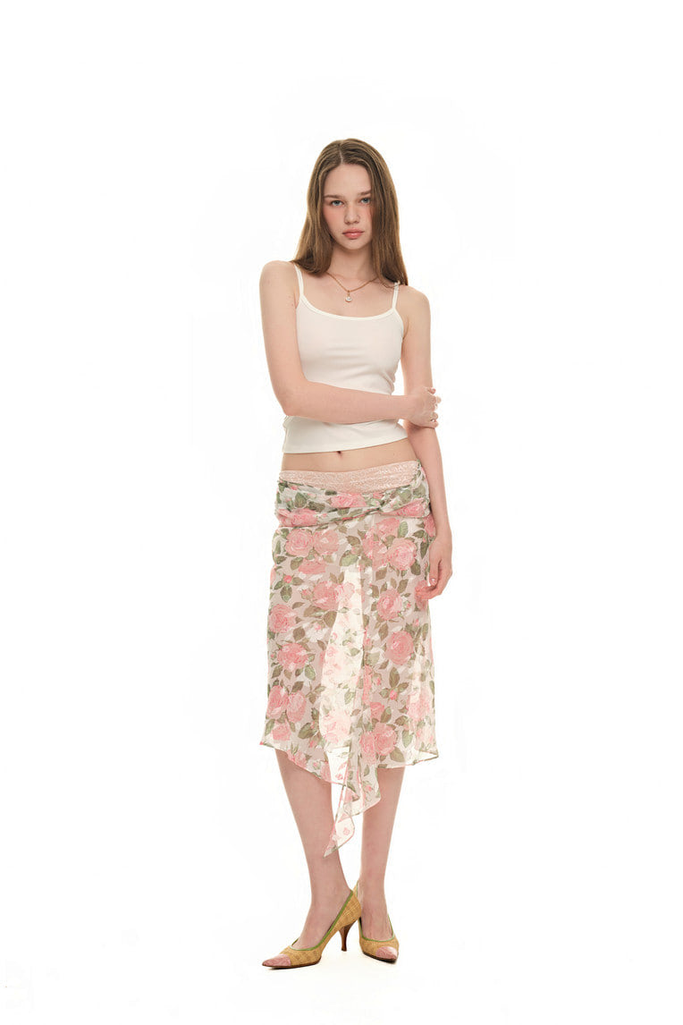 ROSE FLAIR MIDI SKIRT (PINK)