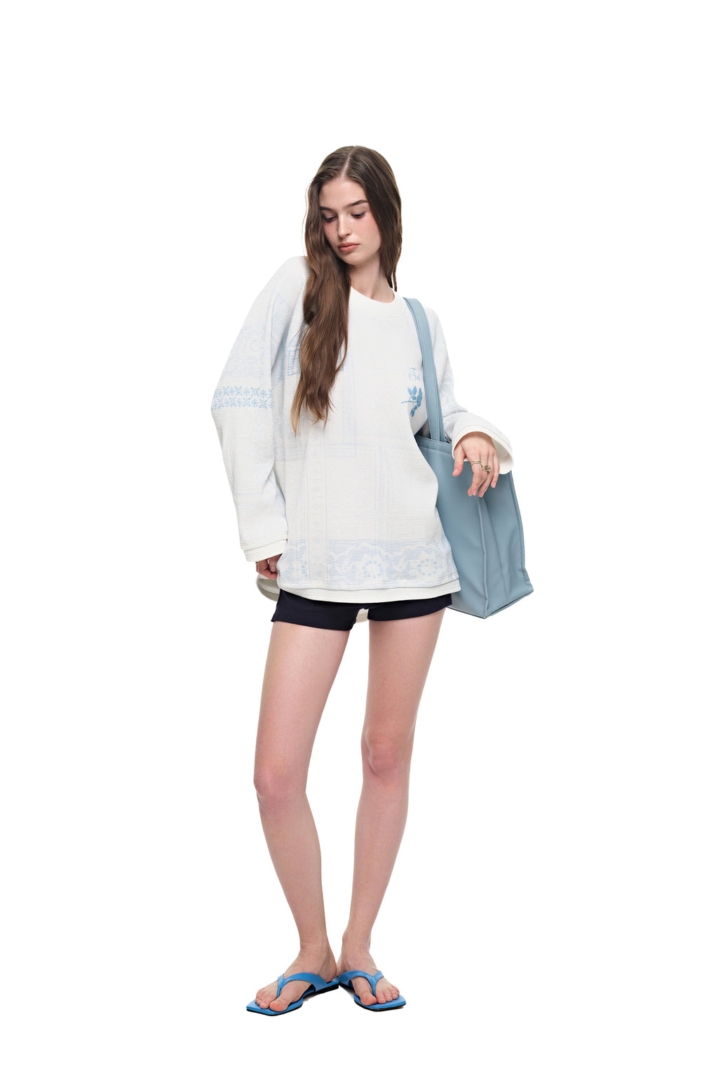 FAUX LEATHER 02 TOTE BAG (LIGHT BLUE)