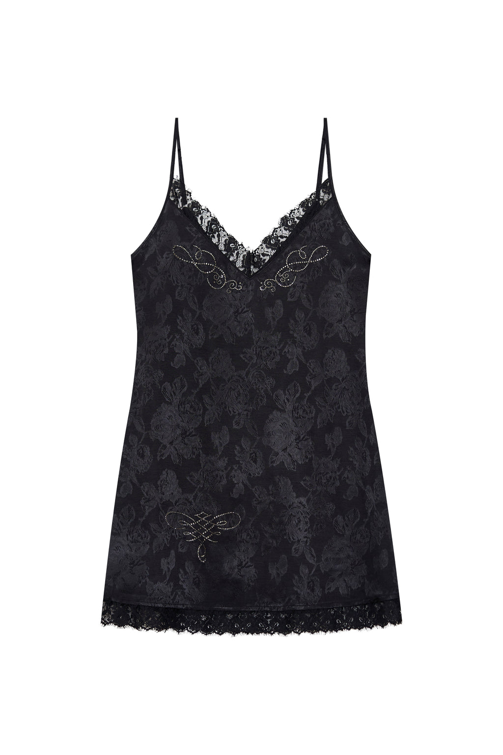 FLORAL HOTFIX MINI SLIP DRESS (BLACK)