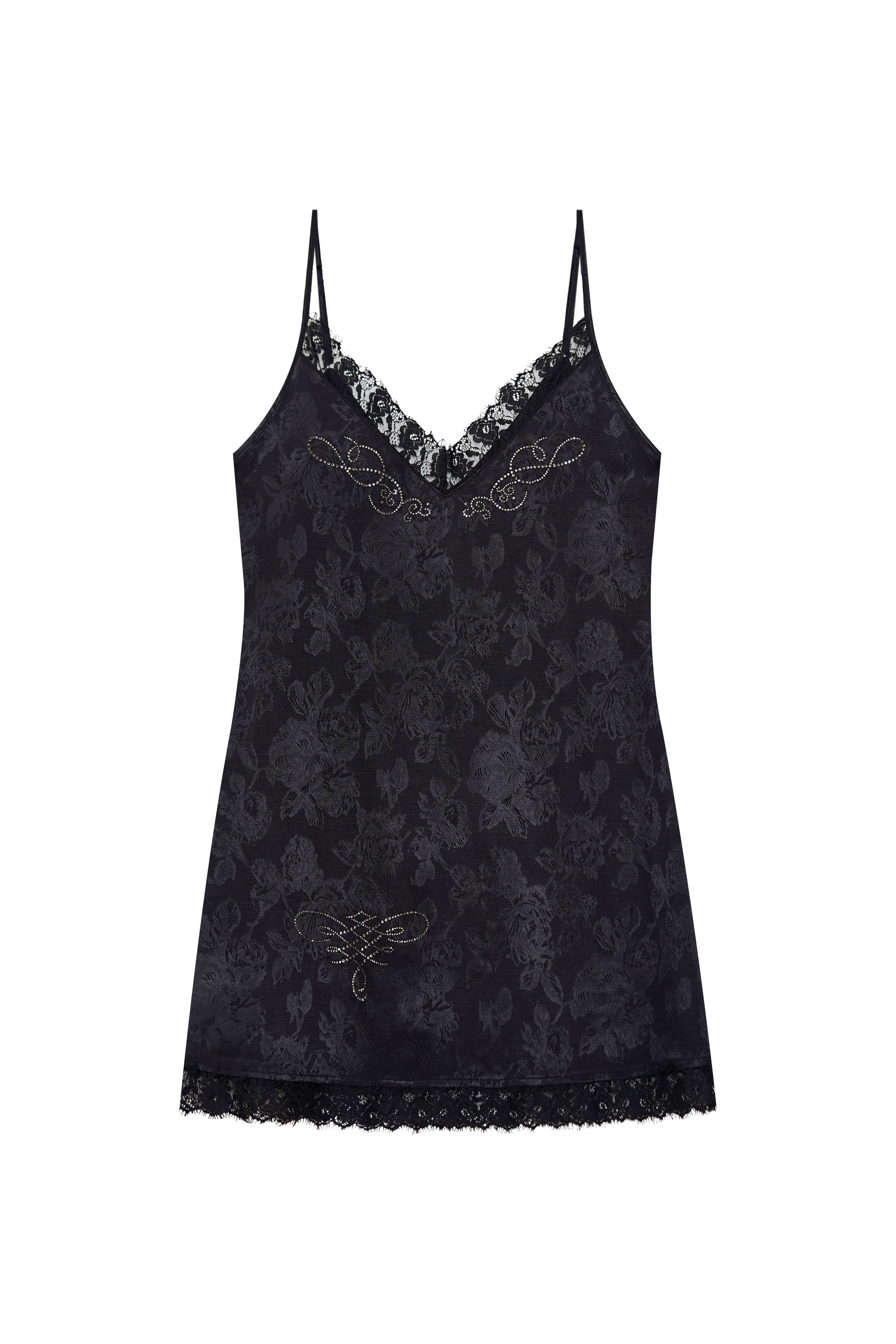 FLORAL HOTFIX MINI SLIP DRESS (BLACK)