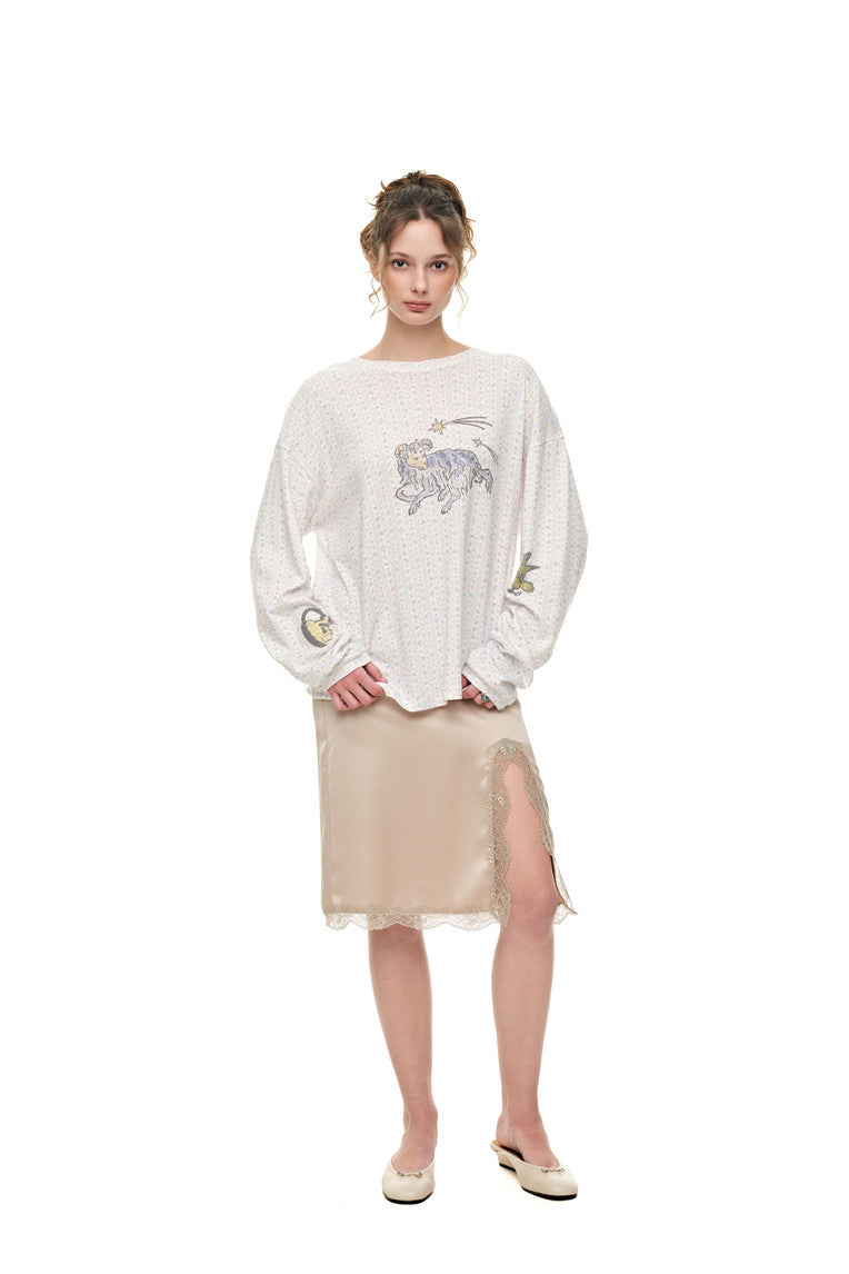 WALLPAPER POINTELLE LONG SLEEVE T-SHIRT (WHITE)