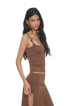 SLIT MIDI SKIRT PANTS (BROWN)