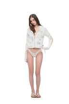 FOLK PATTERN CROP WAFFLE ZIP-UP HOODIE (WHITE)