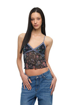 [Ships June 5] METALLIC FLORAL 03 LACE CAMI TOP (NAVY)