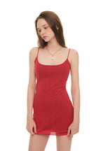 SPAGHETTI STRAP LACE MINI DRESS (RED)