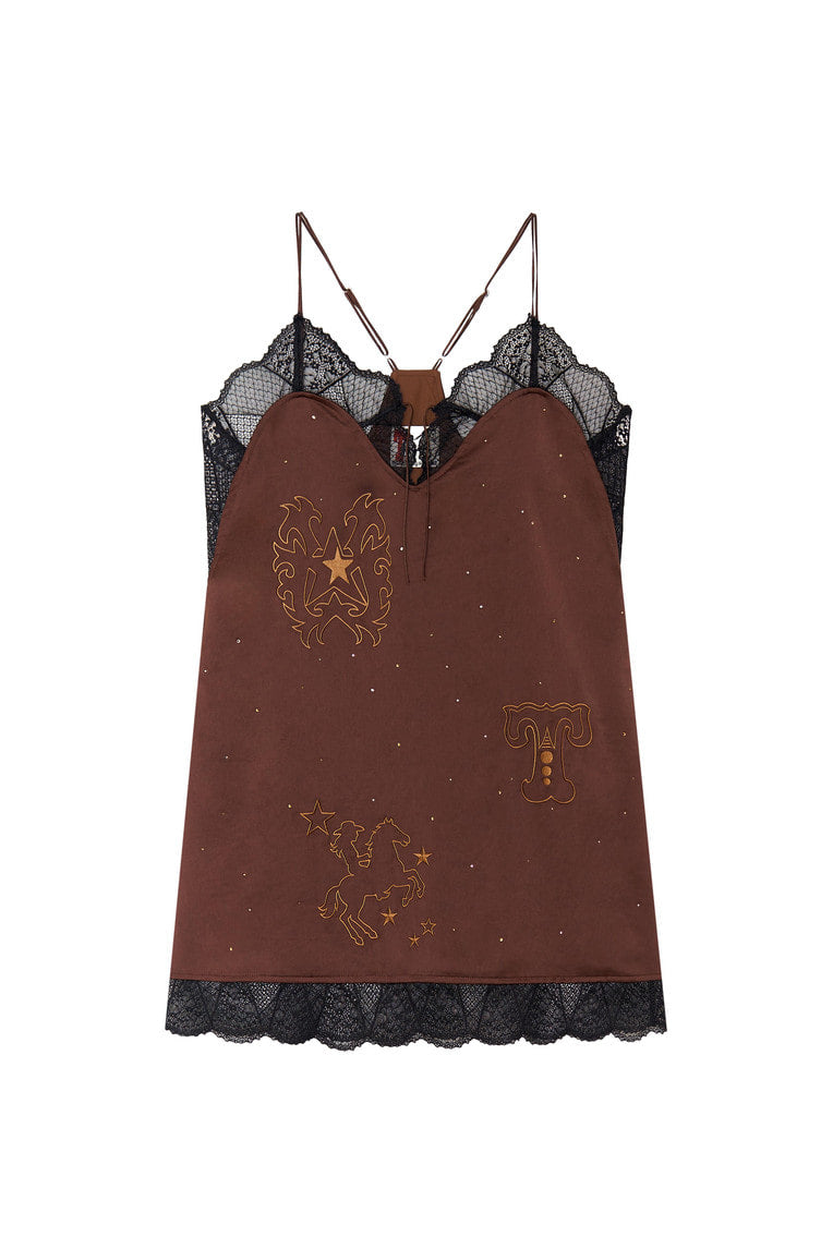 HOTFIX MINI SLIP DRESS (BROWN)