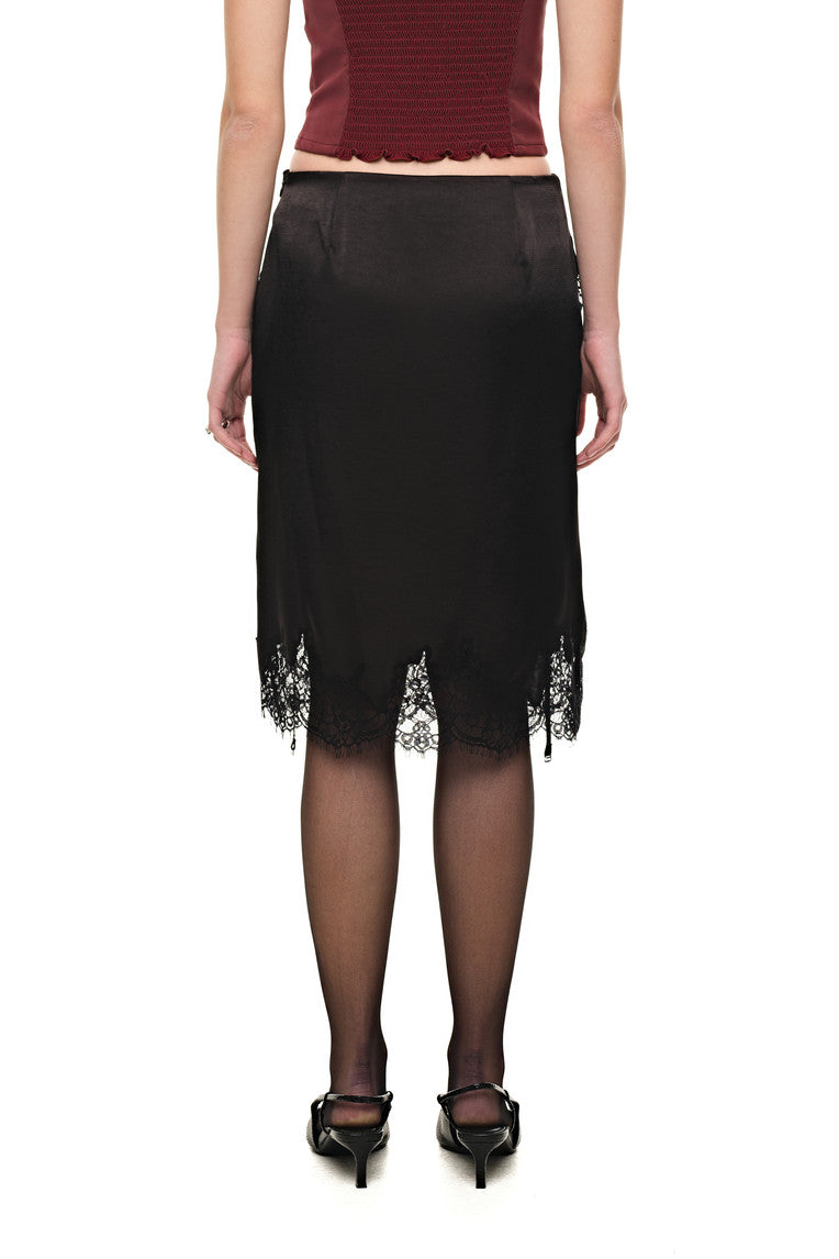 LACE TRIM GARTER MIDI SKIRT (BLACK)