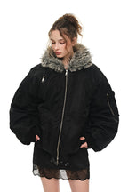 FAUX FUR 02 BOMBER JACKET (BLACK) - 7