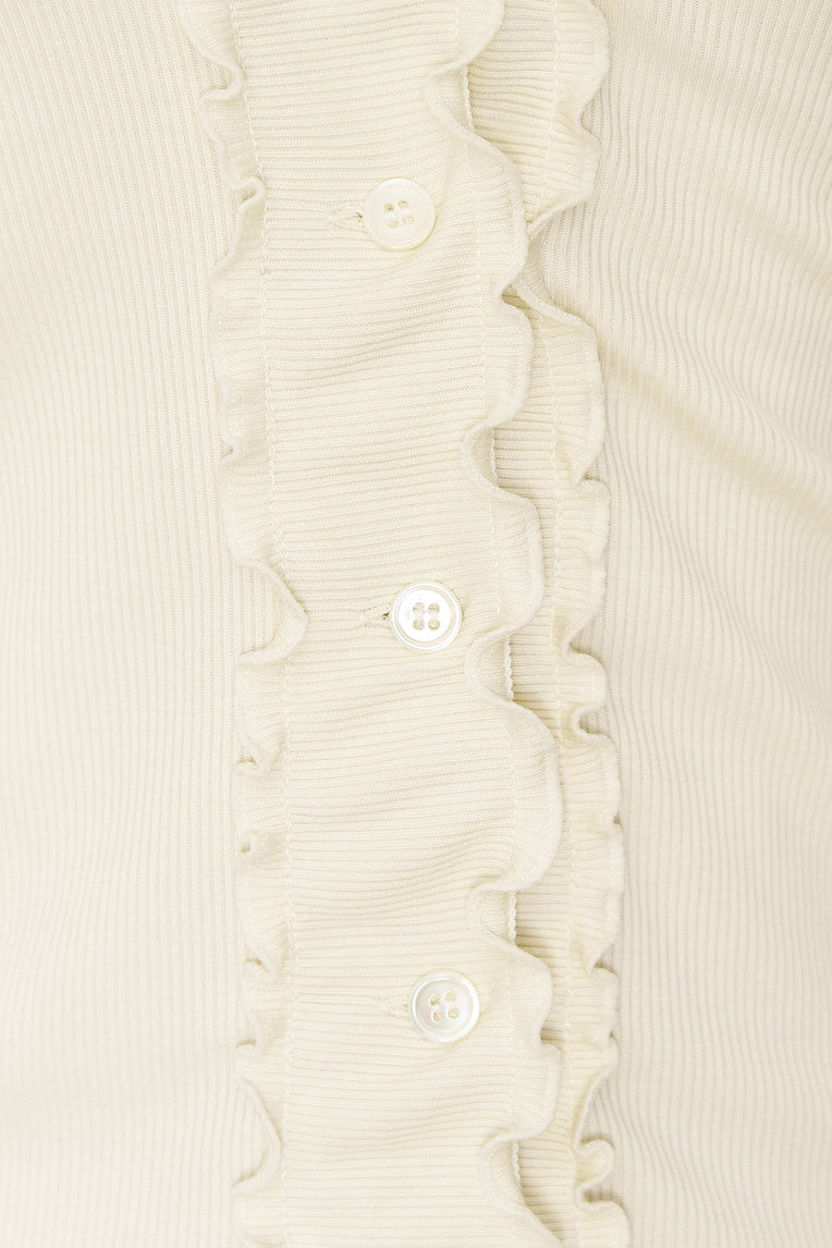 FRILL TRIM V-NECK CARDIGAN (IVORY)