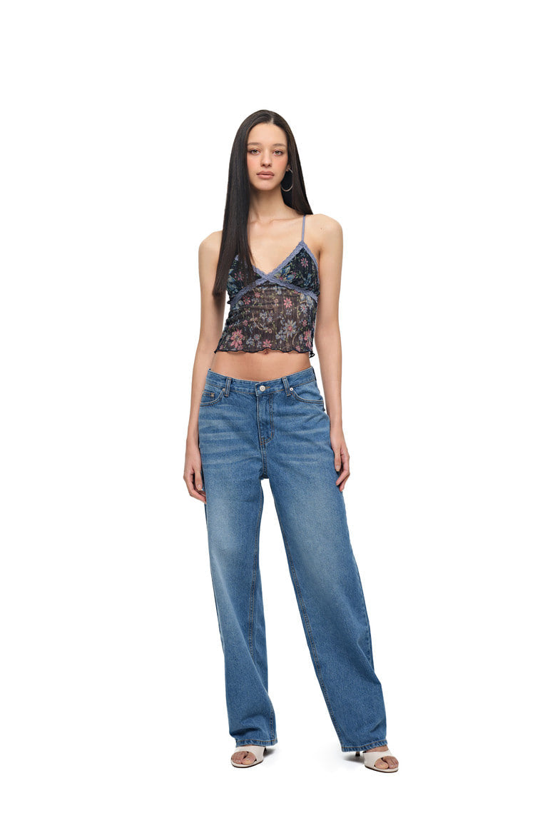 [Ships June 5] METALLIC FLORAL 03 LACE CAMI TOP (NAVY)