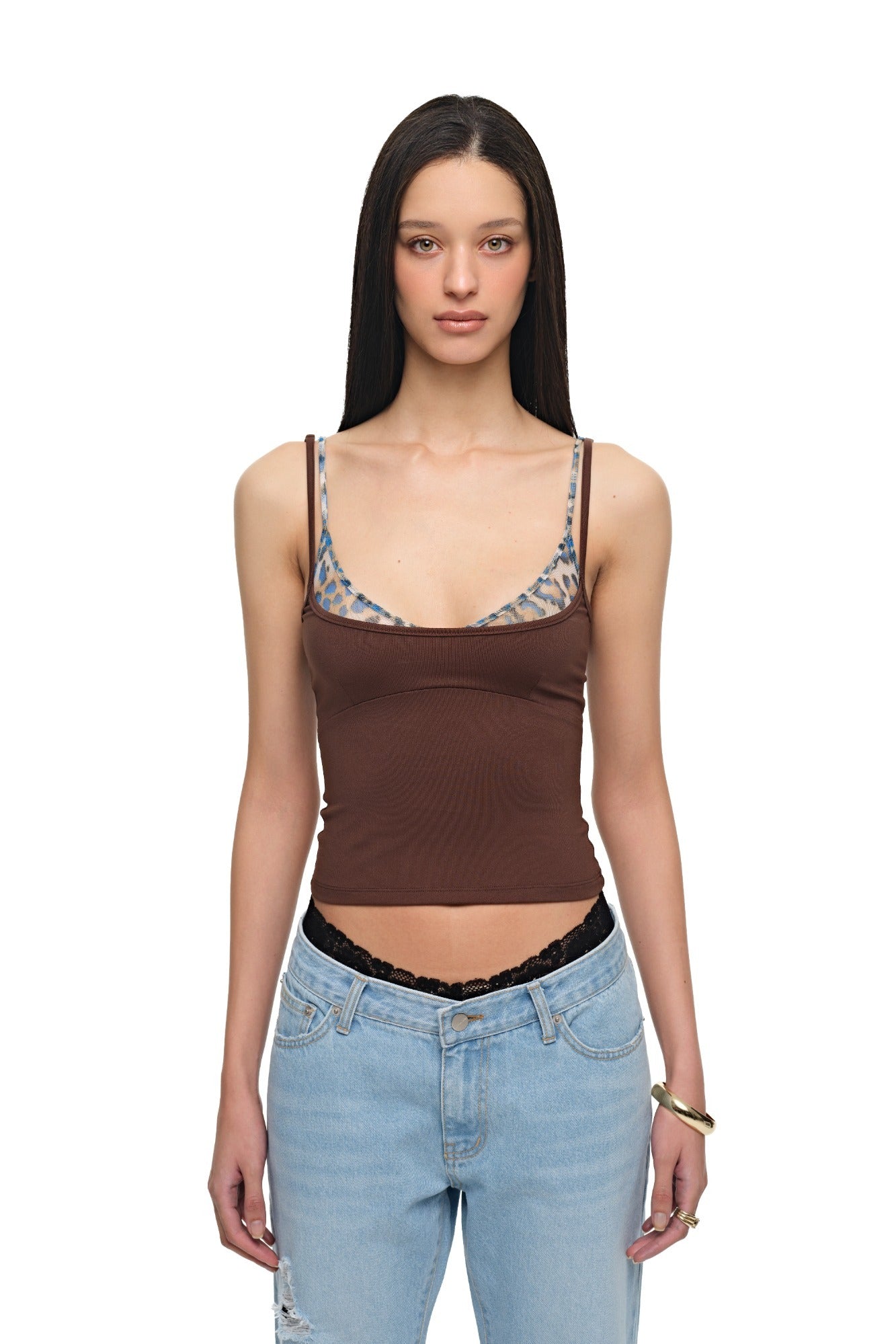 BRA-LAYERED SLEEVELESS TOP (LEOPARD/BROWN)