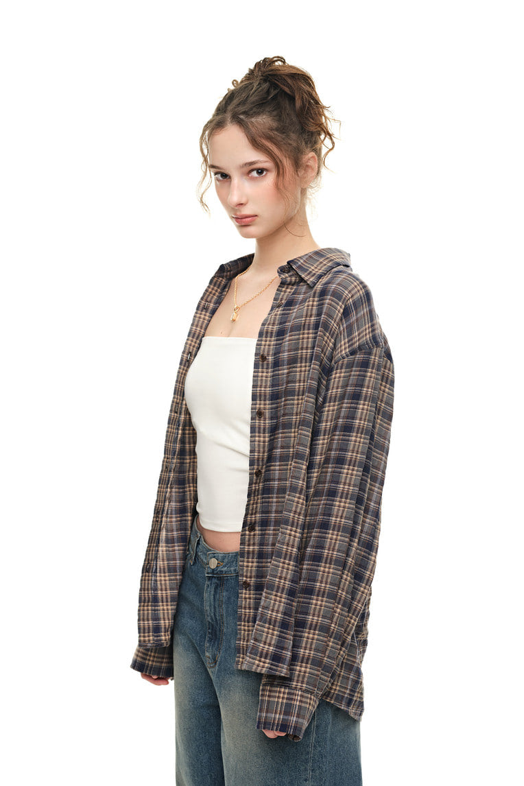 PLAID OVERSIZED SHIRT (NAVY)