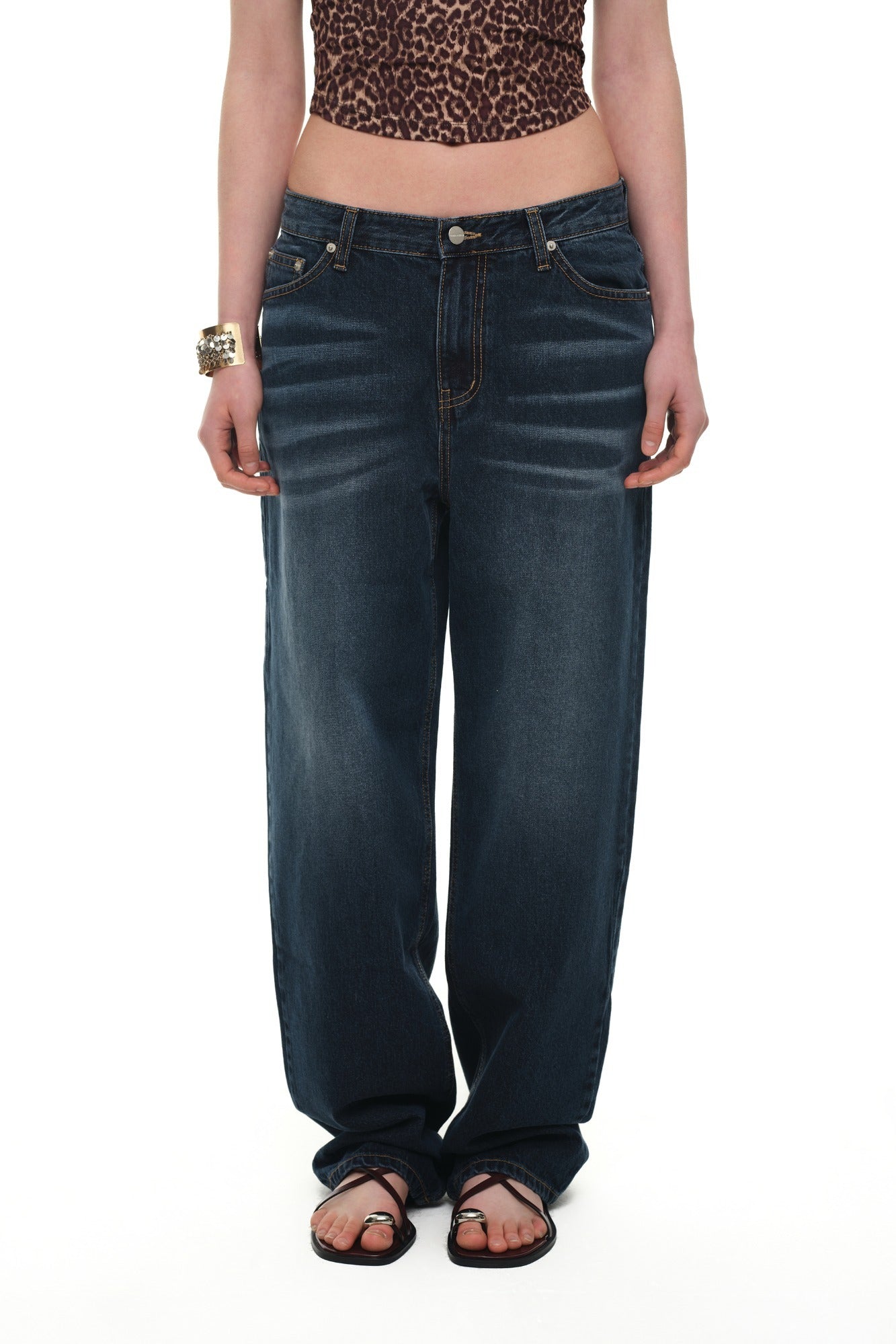 LOW RISE LOOSE-FIT JEANS (DARK BLUE)