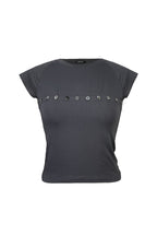 MOTHER OF PEARL BUTTON RAGLAN T-SHIRT (CHARCOAL)