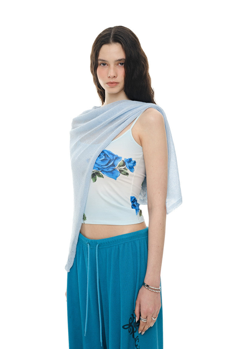 SHEER LINEN KNIT SHAWL (LIGHT BLUE)