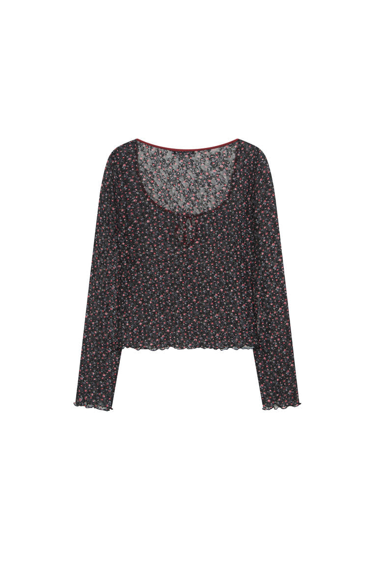 METALLIC FLORAL 02 KEYHOLE TIE TOP (RED) - 10
