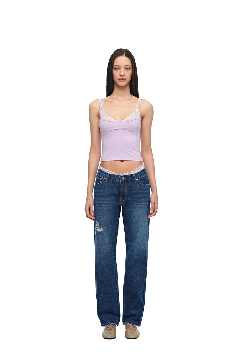 BRA-LAYERED SLEEVELESS TOP (LACE/LAVENDER)