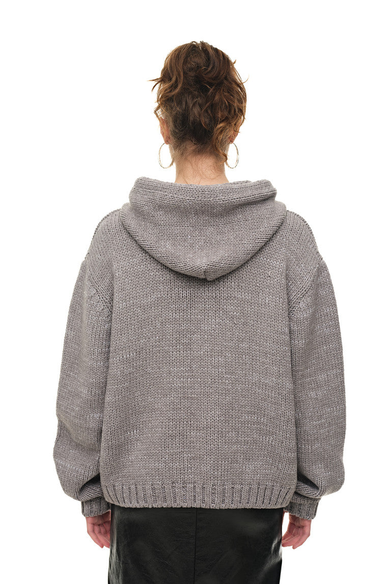 HEAVY KNIT ZIP-UP HOODIE (MELANGE GRAY)