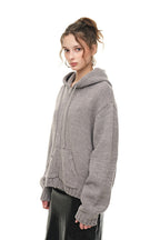 HEAVY KNIT ZIP-UP HOODIE (MELANGE GRAY)