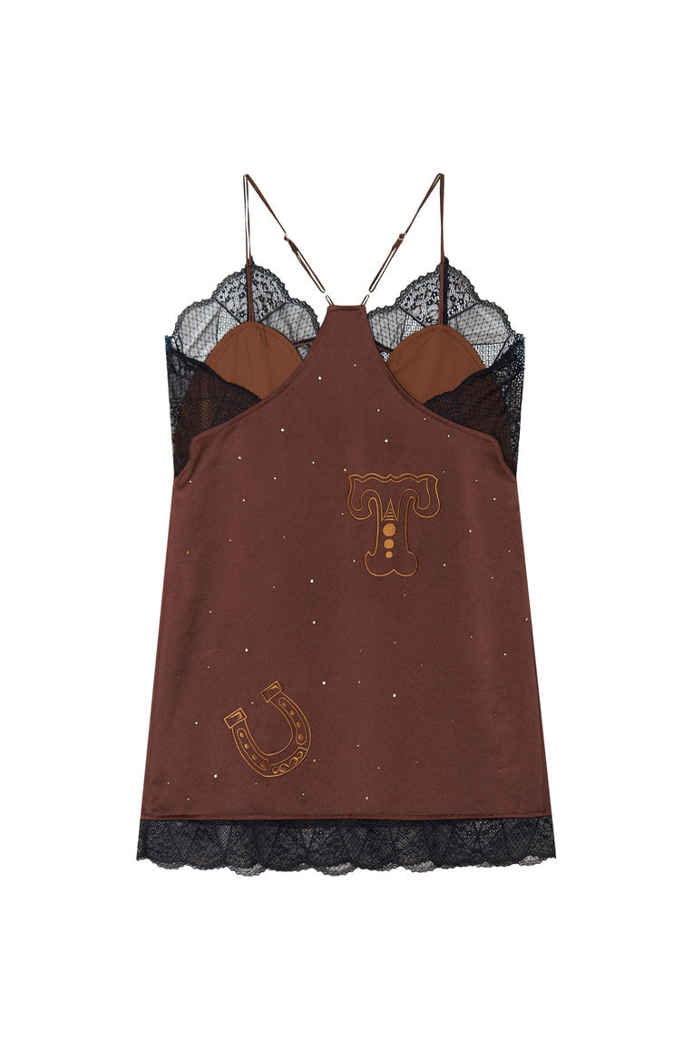 HOTFIX MINI SLIP DRESS (BROWN)