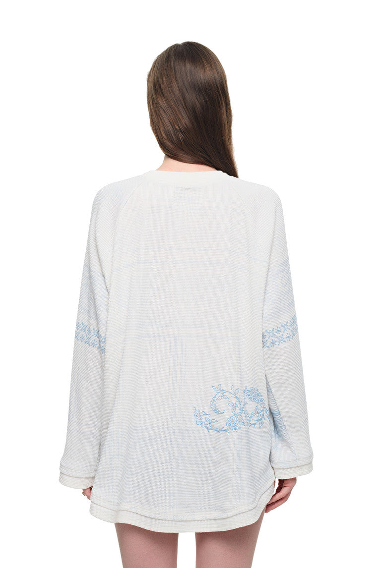 ORNAMENT 02 WAFFLE OVERSIZED LONG SLEEVE T-SHIRT (WHITE)