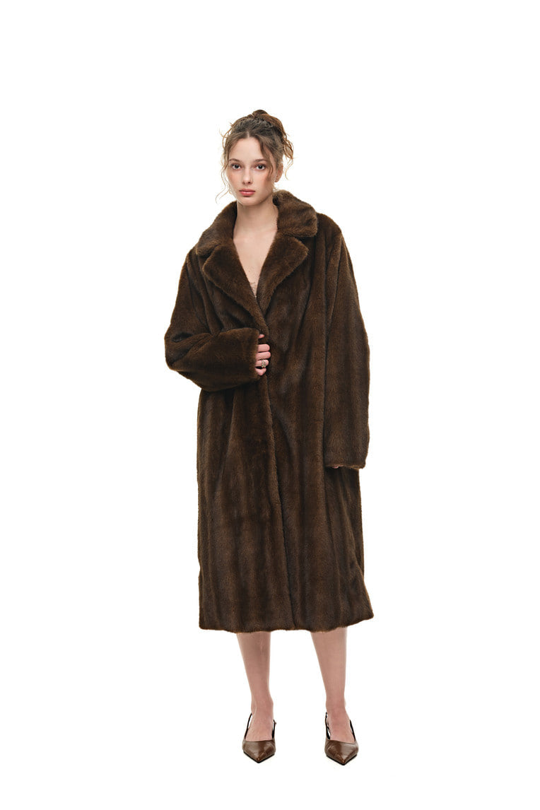 FAUX FUR LONG COAT (BROWN) - 7