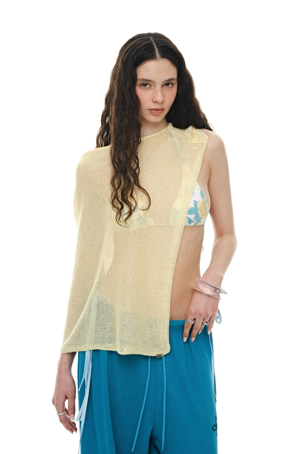 SHEER LINEN KNIT SHAWL (YELLOW)