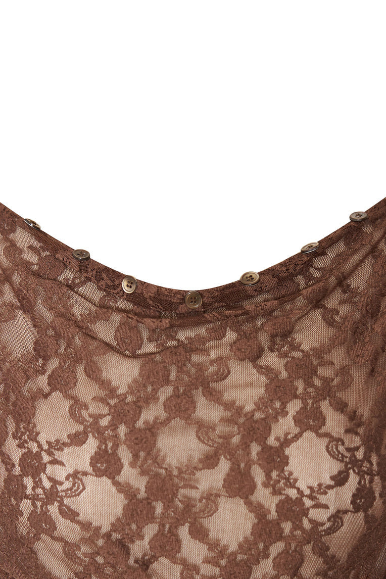 LACE BUTTON TOP (BROWN)