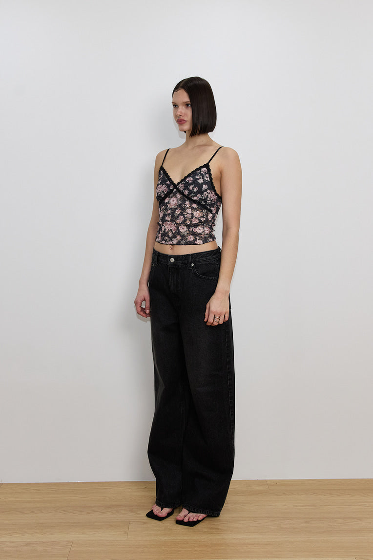 FLORAL LACE CAMI TOP (NAVY)