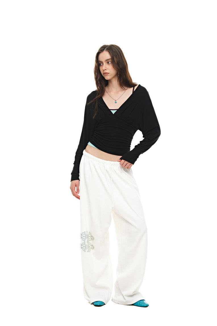 DEEP V-NECK SHIRRING TOP (BLACK)
