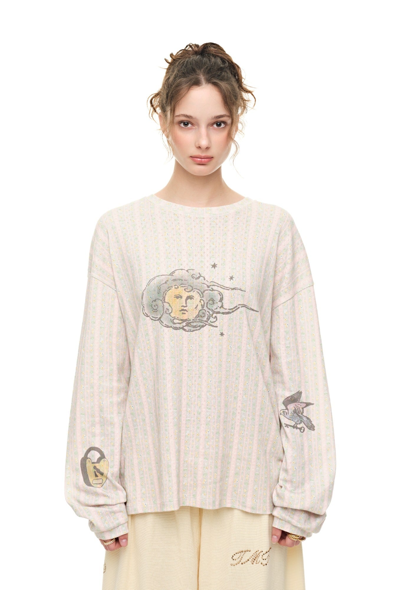 WALLPAPER POINTELLE LONG SLEEVE T-SHIRT (MELANGE GRAY)