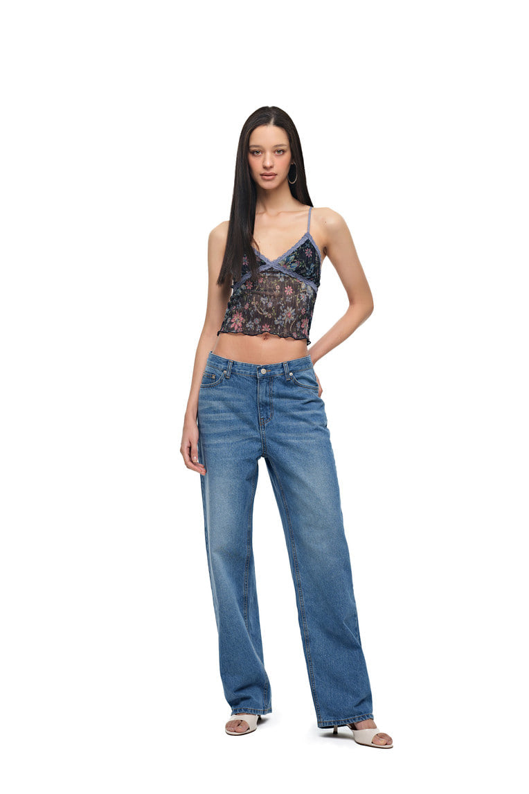 [Ships June 5] METALLIC FLORAL 03 LACE CAMI TOP (NAVY)