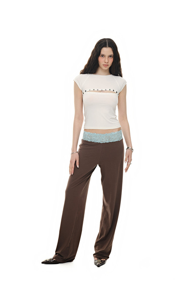 LACE POINT LOOSE-FIT PANTS (BROWN)