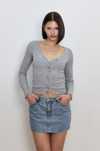 LACE RIBBED CARDIGAN (GREY)