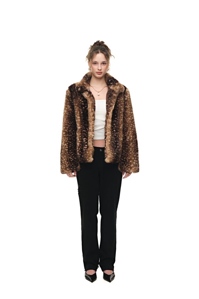 REGULAR FIT FUR JACKET (BAMBI BROWN) - 2
