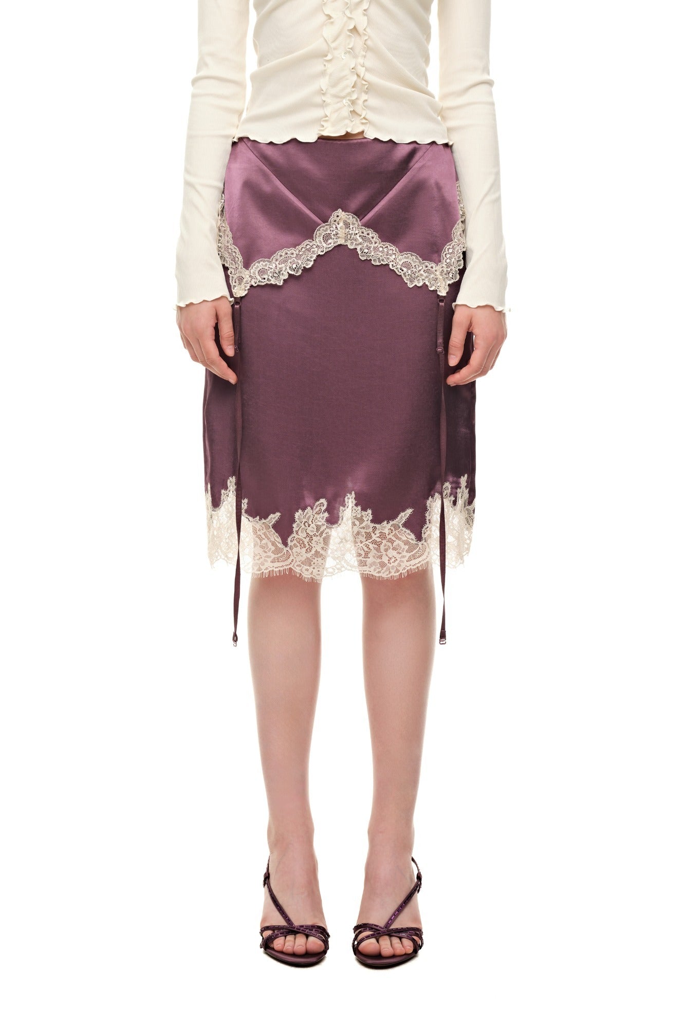 LACE TRIM GARTER MIDI SKIRT (PURPLE)