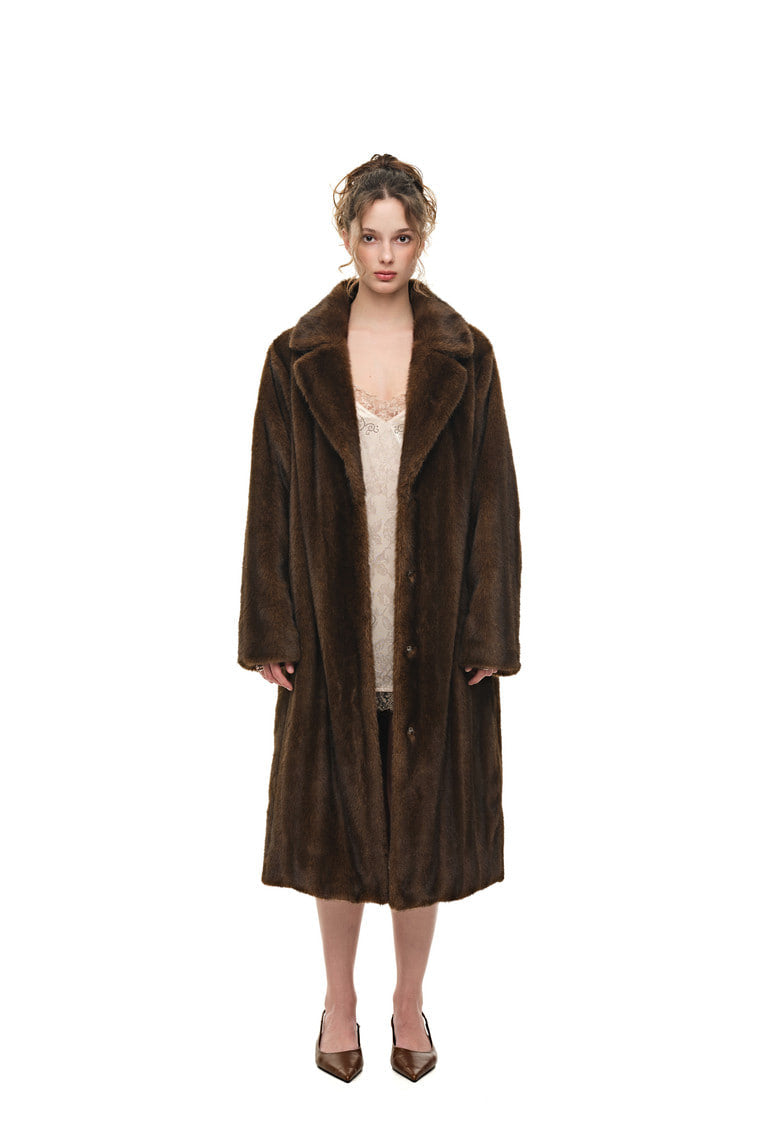 FAUX FUR LONG COAT (BROWN) - 2