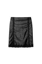 LACE POINT LEATHER MIDI SKIRT (BLACK)