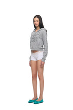 FOLK PATTERN 02 CROP WAFFLE ZIP-UP HOODIE (MELANGE GREY)