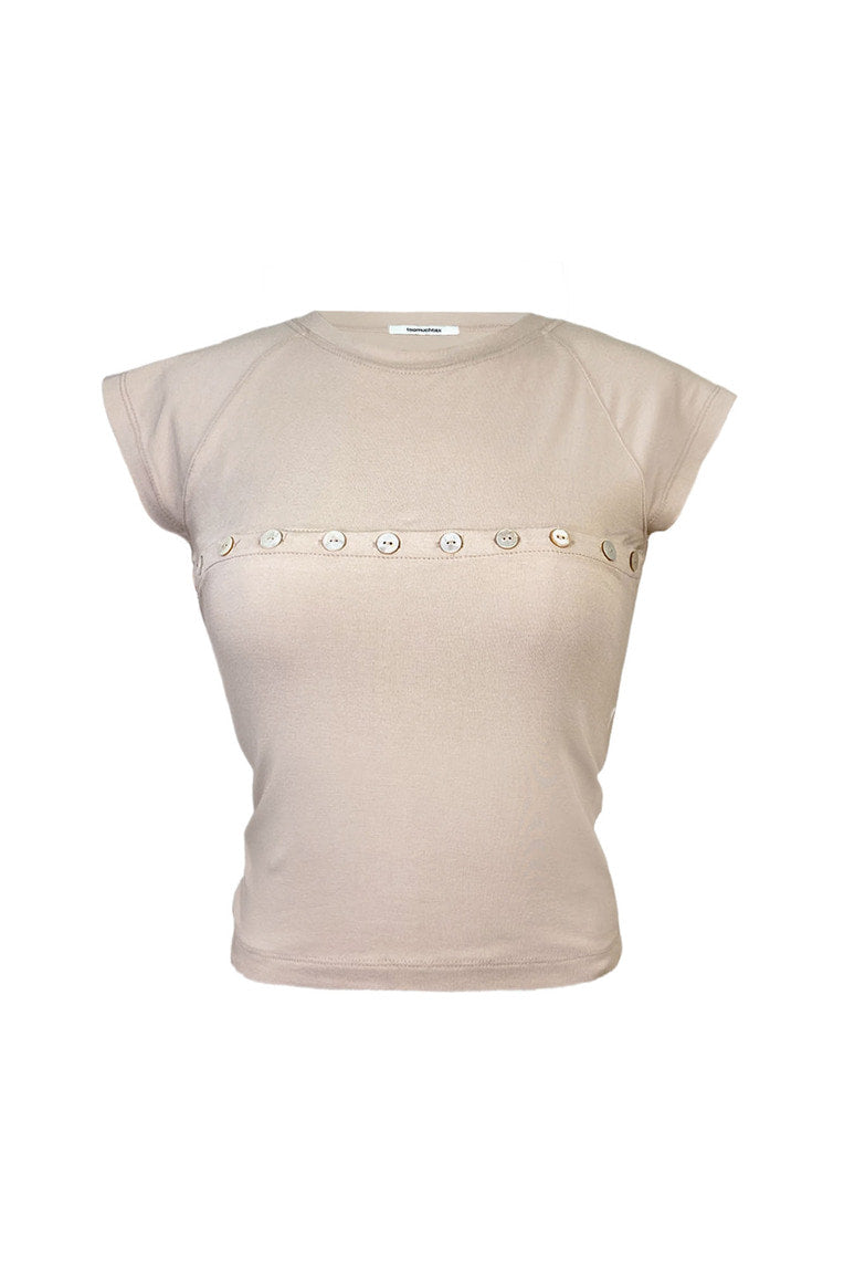 MOTHER OF PEARL BUTTON RAGLAN T-SHIRT (BEIGE)