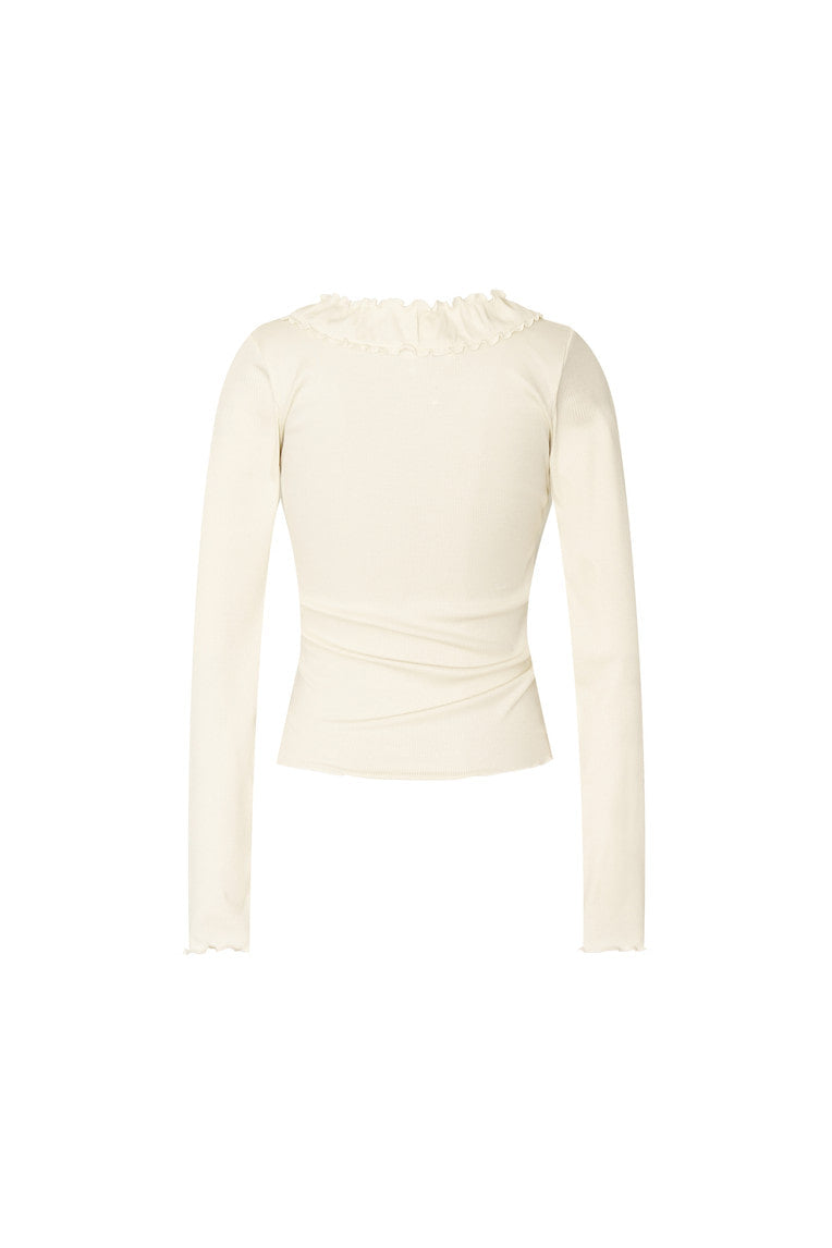 FRILL TRIM V-NECK CARDIGAN (IVORY)