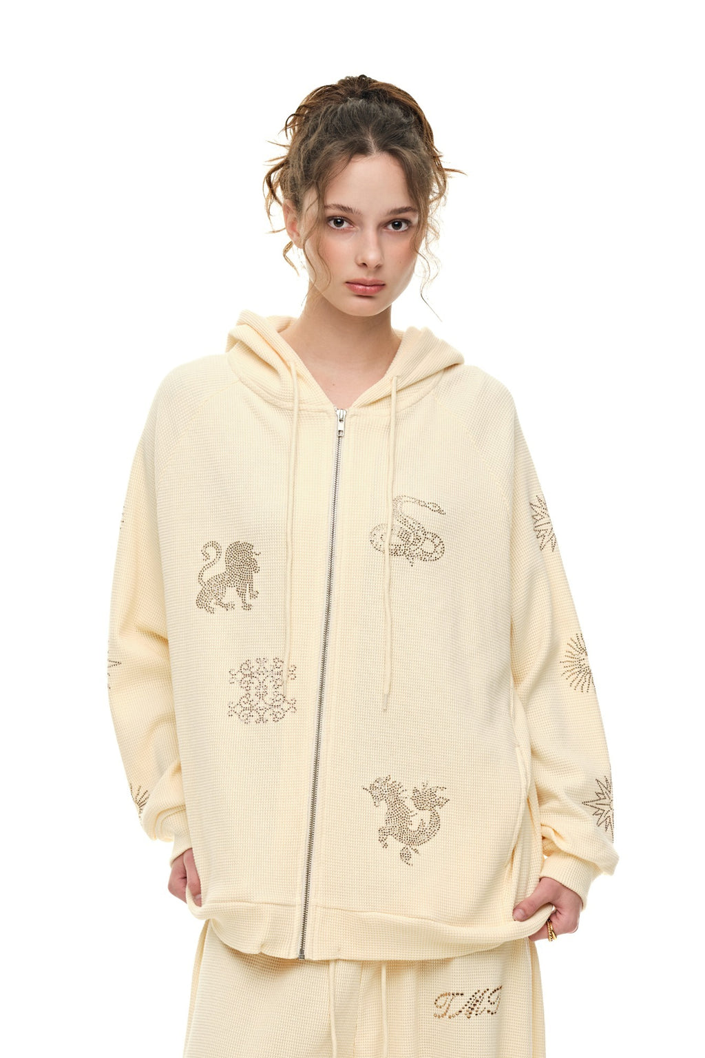 ZODIAC 02 HOTFIX WAFFLE ZIP-UP HOODIE (CREAM) - 1
