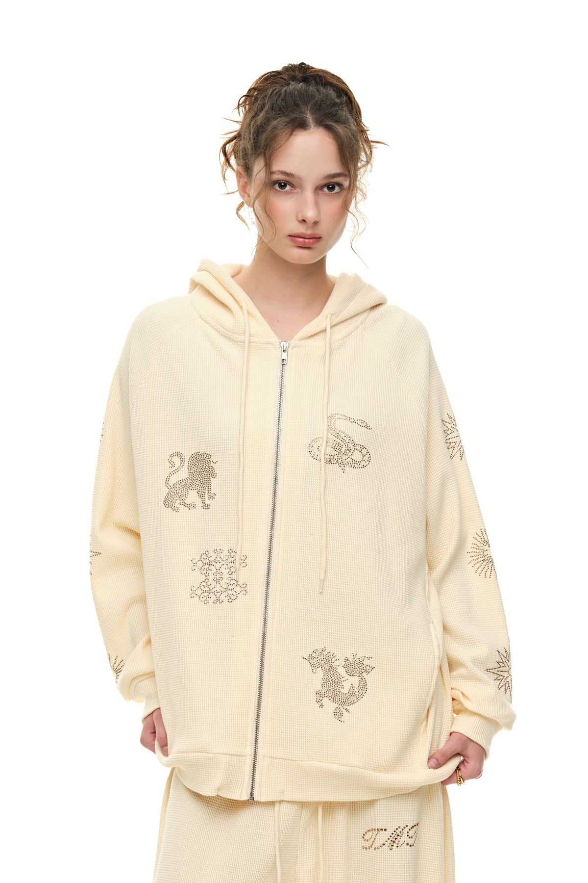 ZODIAC 02 HOTFIX WAFFLE ZIP-UP HOODIE (CREAM) - 1