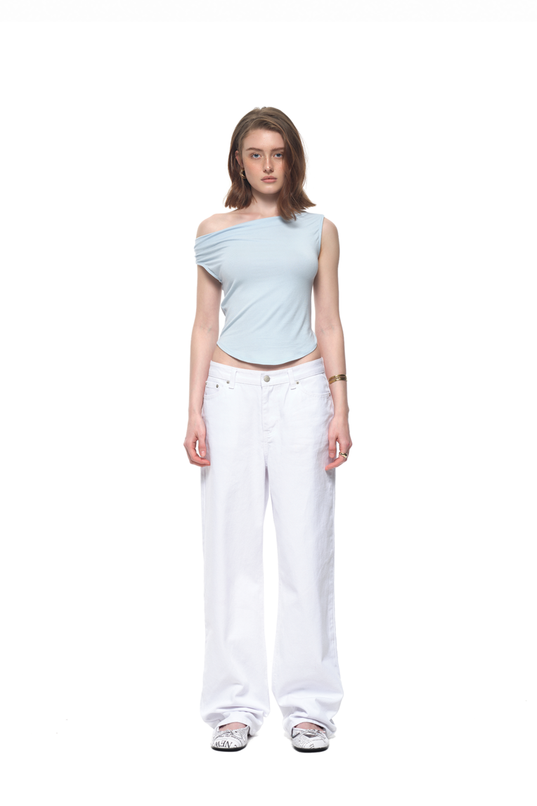 ASYMMETRIC ONE SHOULDER SLEEVELESS TOP (LIGHT BLUE)