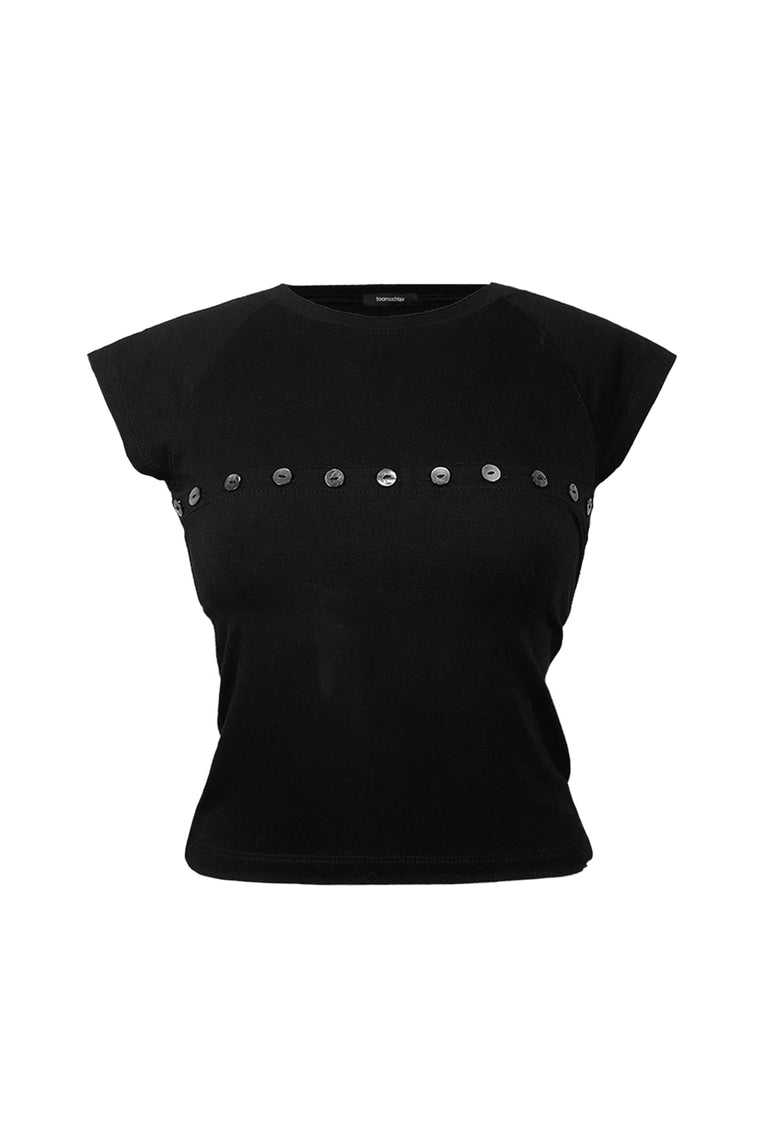 MOTHER OF PEARL BUTTON RAGLAN T-SHIRT (BLACK)